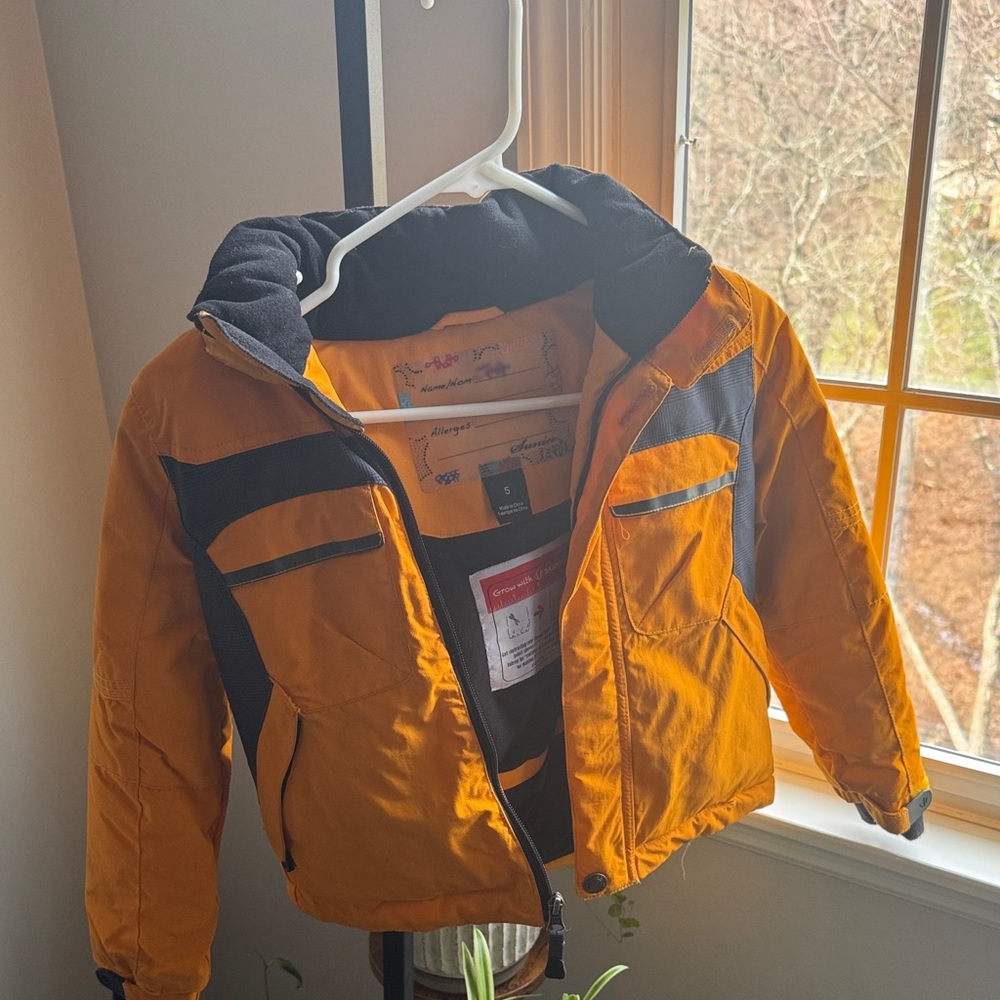 Vibrant Orange Kids Ski Winter Jacket with Black Details